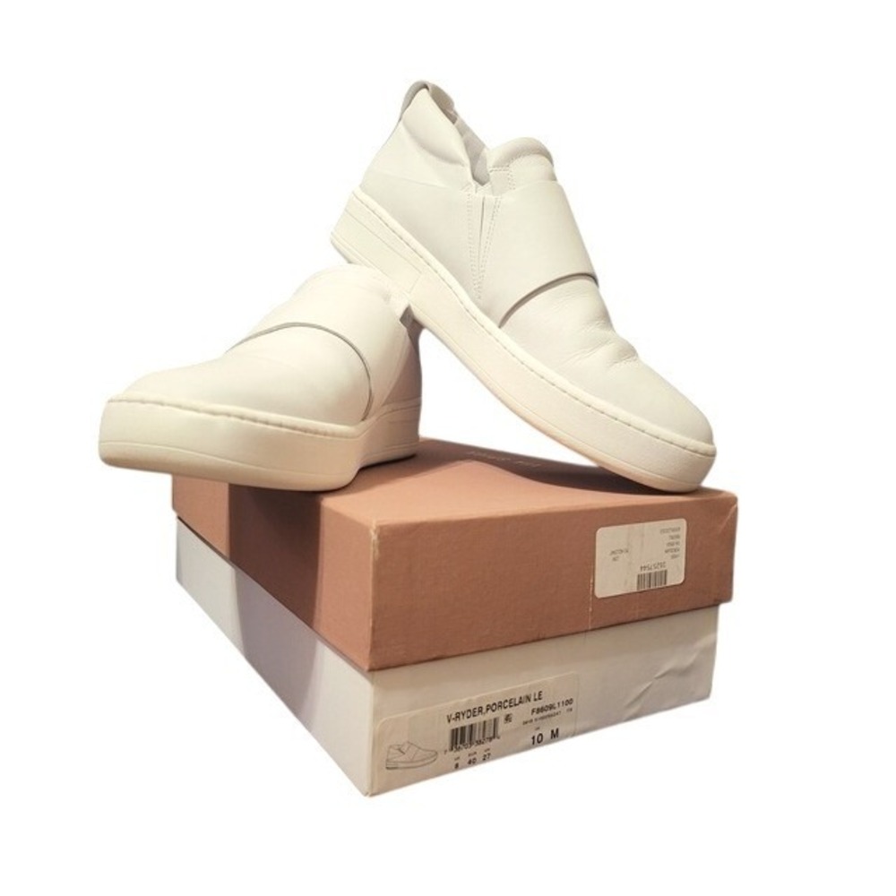 Via Spiga Womens Ryder Porcelain White Leather Slip-On Sneaker 10 Minimalist